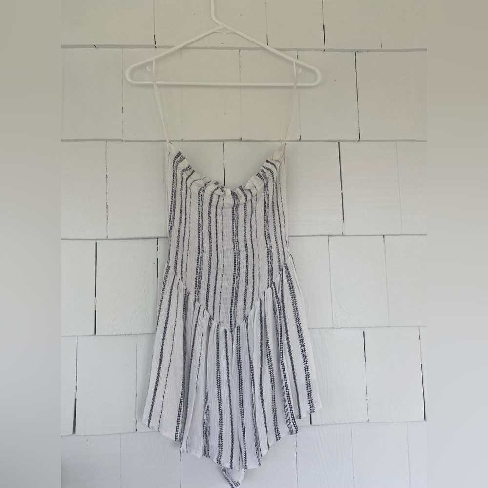 Black and white strapless romper